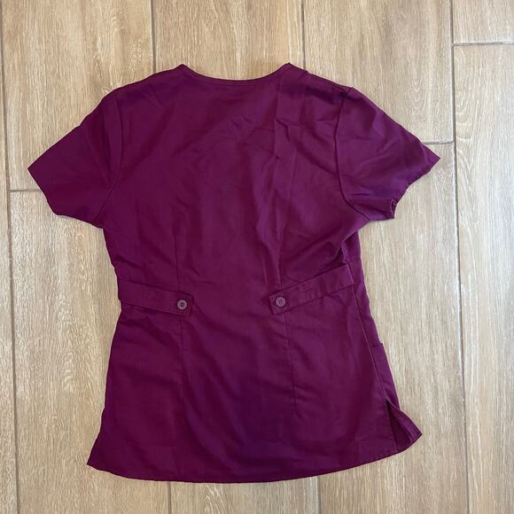 Grey’s Anatomy by Barco Scrub Top XS Wine Purple V-Neck Nursing Uniform Pocket - Picture 2 of 7